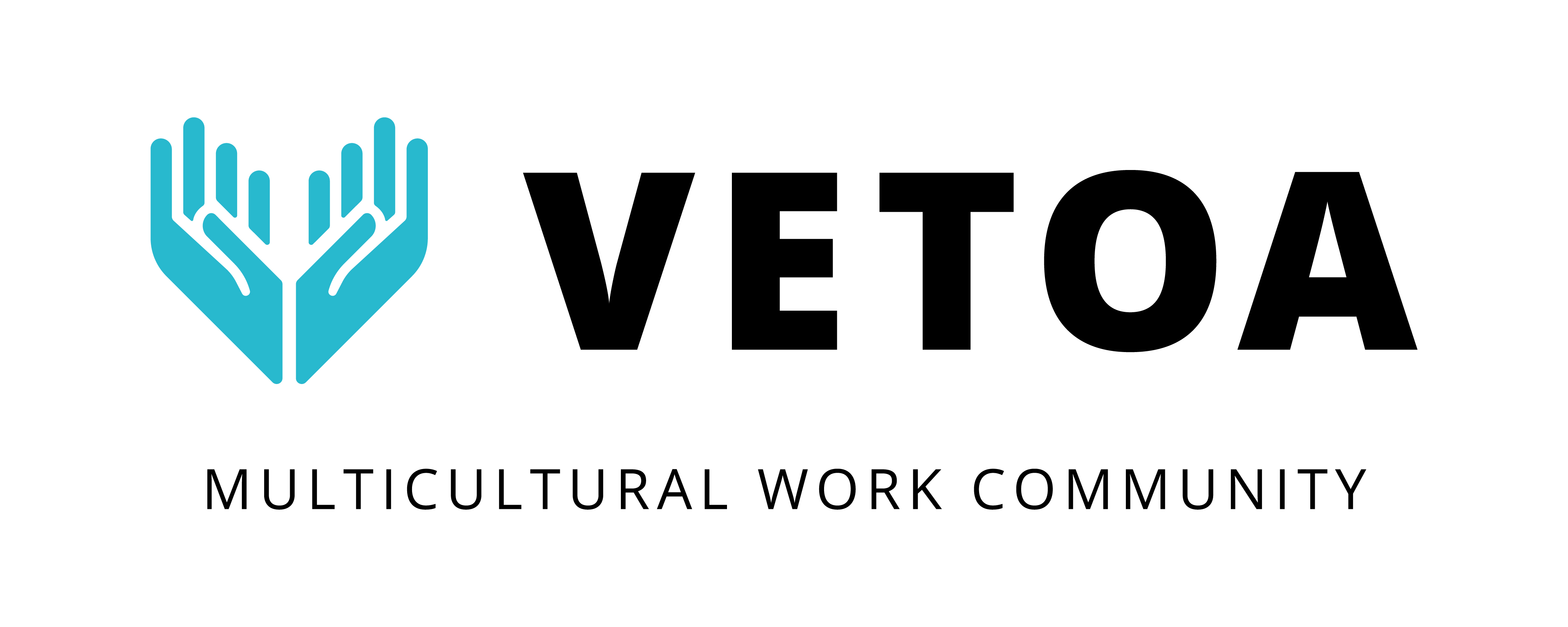 Hankkeen logo, jossa kaksi kättä muodostavat sydämen. Alla teksti "multicultural work community".